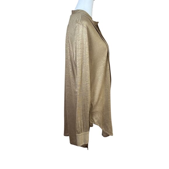 Ralph Lauren 100% Linen Gold Metallic Tunic Top Lightweight Boho Henley Sz Small - Picture 3 of 10